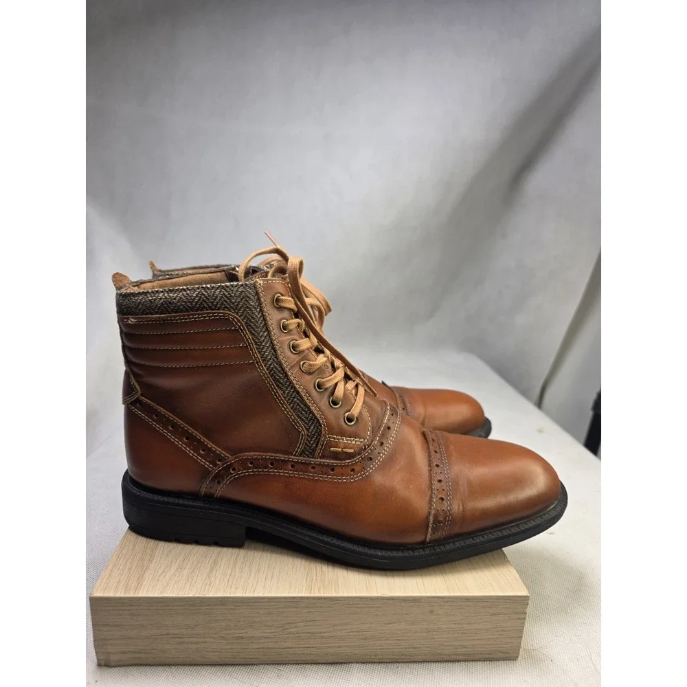 Arkbird Oxfords Mens Cognac Brown Leather Cap Toe Side Zip Ankle Boots Size 12